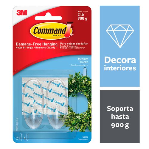 Gancho Command Transparente Mediano - 2Uds