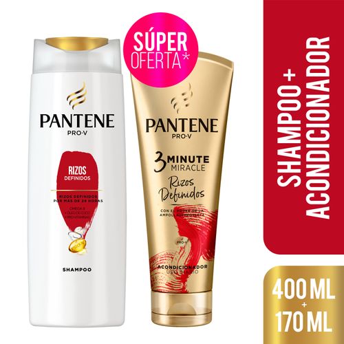 Kit Pantene Pro-V 3 Minute Miracle Rizos Definidos Acondicionador 170ml + Shampoo -400ml