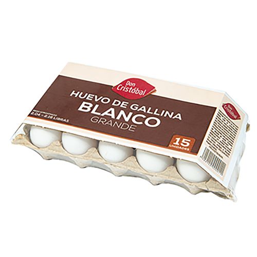 Huevo de Gallina Don Cristobal Blanco Grande - 15 Unidades