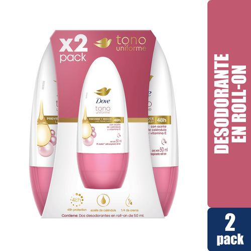 Desodorante Dove Tono Uniforme Cálendula Y Vitamina E Roll On 2 Pack - 50ml