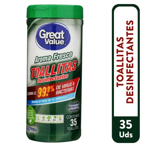 Toalla Desinfectante Great Value Fresco - 35 Toallitas