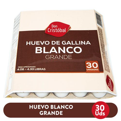 Huevo de Gallina Don Cristobal Blancos Grande - 30 unidades