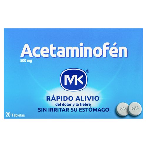 Acetaminofén MK 500 mg caja 20 tabletas - Precio indicado por caja