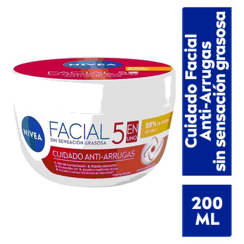 Crema Facial Nivea Hidratante Antiedad 5 En 1 Cuidado Anti-Arrugas - 200ml