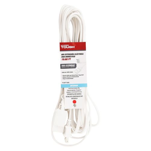 Extension Eléctrica Hyper Tough de Uso Domestico Color Blanca de 6mt