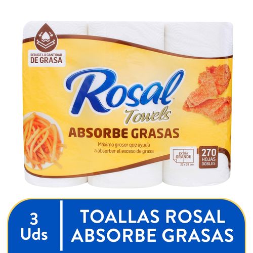 3 Pack Toalla De Papel Rosal Uabsorbente 90