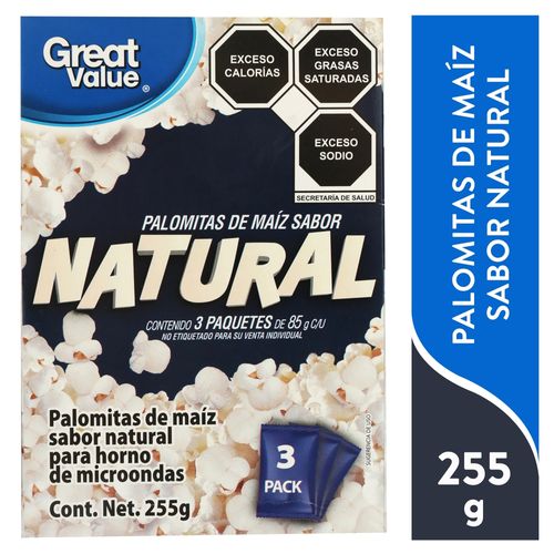 3 Pack Palomita Great Value De Maiz Natural Microonda  - 85gr