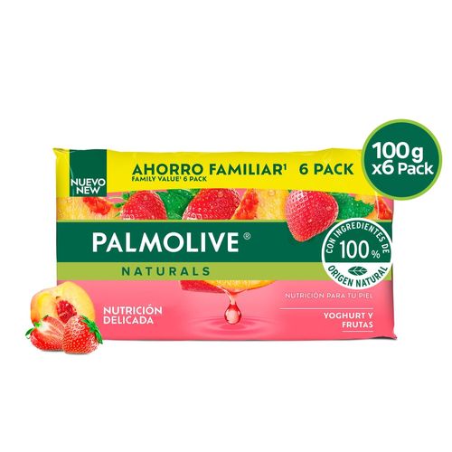 Jabón de Tocador Palmolive Naturals Nutrición Delicada Yoghurt y Frutas - 100 g - 6 pack