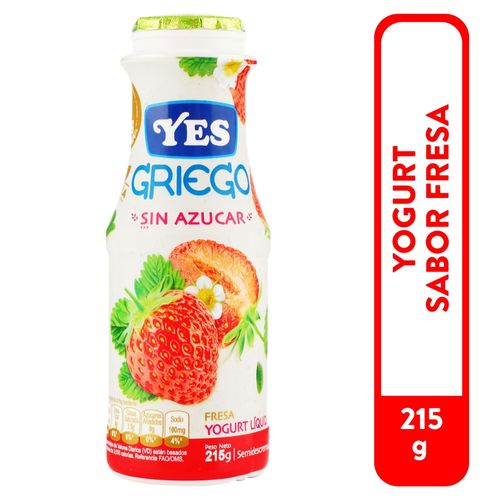 Yogurt Yes Griego De Fresa Sin Azúcar Líquido - 215 g