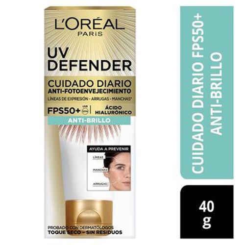 Protector Solar L'Oréal París UV Defender Antibrillo sin color FPS 50 - 40 g