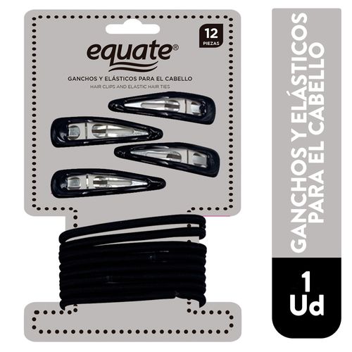 CLIPS EQUATE  Y ELASTICO PARA CABELLO 12 PIEZAS