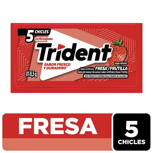 Goma Mascar Trident Slab 5S Sabor Fresa, Frutilla - 8.5g