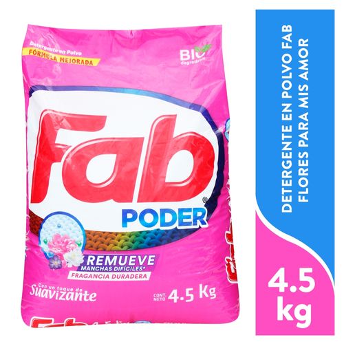 Detergente Fab 3 En Polvo Aroma Flores Amores - 4.5 kg