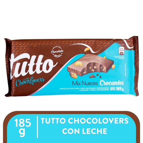 Chocolate Marca Tutto Chocolovers, Con Maní, Macadamia Caramelizada, Marañon Y Almendras -200g