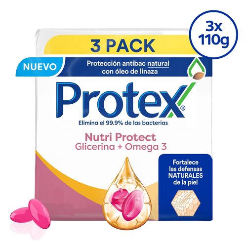 Jabón en Barra Antibacterial  Protex Nutri Protect Omega 3 Pack -110 g