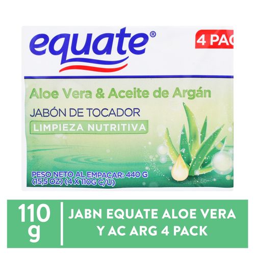 4 Pack Jabón De Tocador Equate Aloe Vera & Aceite De Argán - 440gr