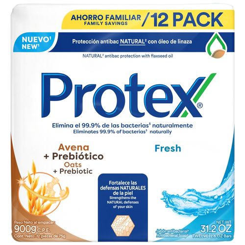 Jabón en Barra Antibacterial Protex Avena + Protex Fresh 12 pack- 75 g