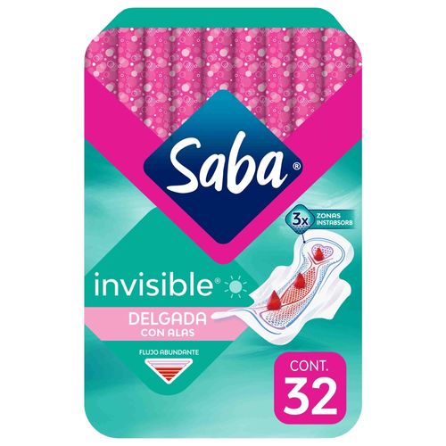 Toallas Femeninas Saba Invisible Delgada Flujo Moderado Con Alas - 32Uds