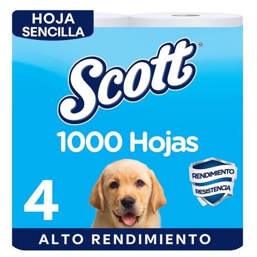 Papel Higiénico Scott 1000 Hojas Hoja Sencilla - 4 Rollos