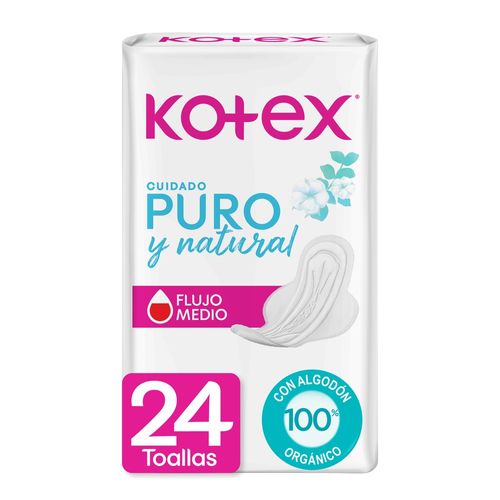 Toallas Femeninas Kotex Puro y Natural - 24 Unidades
