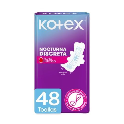 Toallas Femeninas Kotex Nocturna Discreta - 48 Unidades
