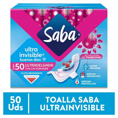 Toallas Sanitarias Saba Ultrainvisible Ultradelgada Flujo Abundante Con Alas - 50Uds