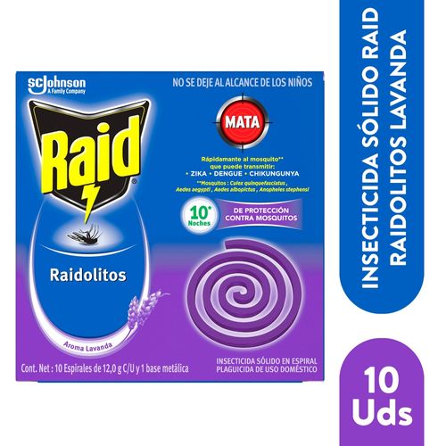 Repelente Raid Espiral Aroma Lavanda 10 unidades