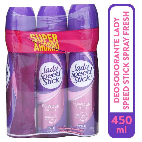 Desodorante Lady Speed Stick Spray Powder Fresh Aerosol 91g 3 Pack