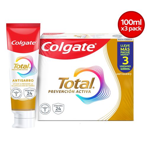 Pasta Dental Colgate Total Anti Sarro Prevención Activa -100ml, 3Pack
