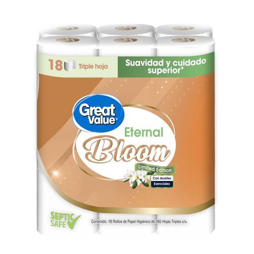 Papel Higiénico Great Value Eternal Bloom Edition 3 PLY - 18 Rollos