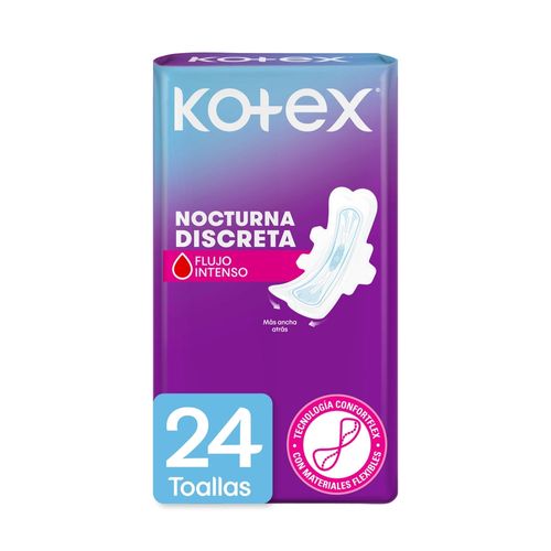 Toallas Higiénicas Femeninas Kotex Nocturna Discreta -24 Uds