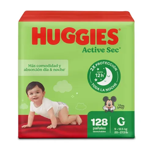 Pañales Huggies Active Sec Etapa 3/G - 128 Unidades