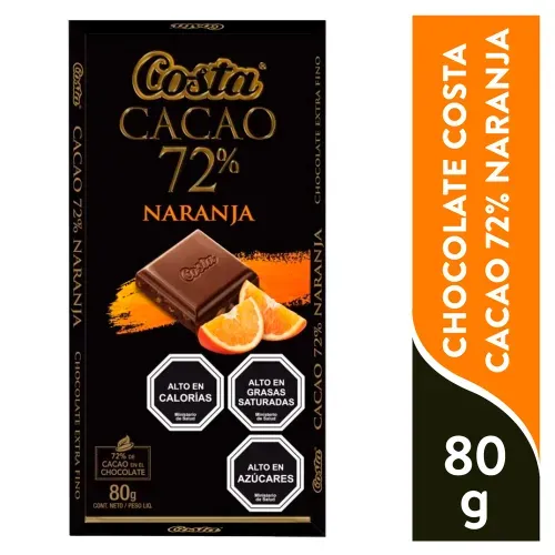 Chocolate Costa Cacao 72 Naranja 80gr